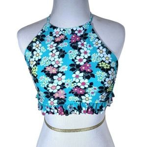 California Waves XS Bikini Swim Tank Top Floral Cross Tie Back - Bikini Top Only